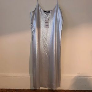 Zara metallic silver dress with belt, brand new.